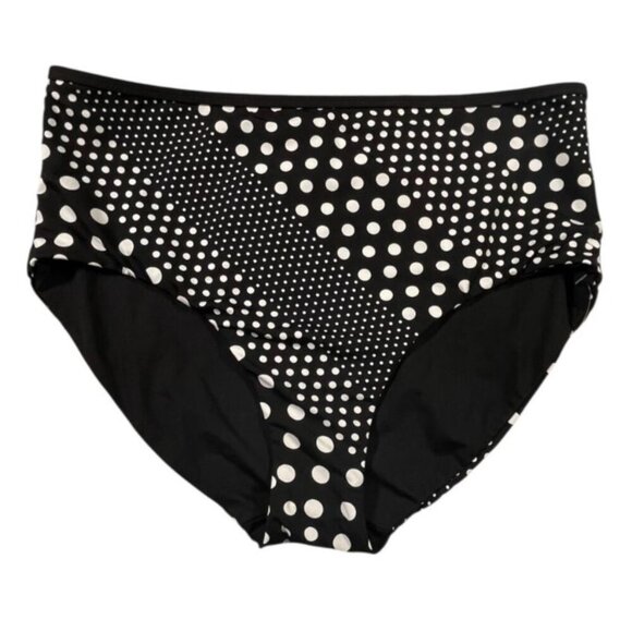 Lands’ End Reversible High-Waisted Bikini Bottom Black Polka Dot Size 12 NWT - Picture 2 of 9